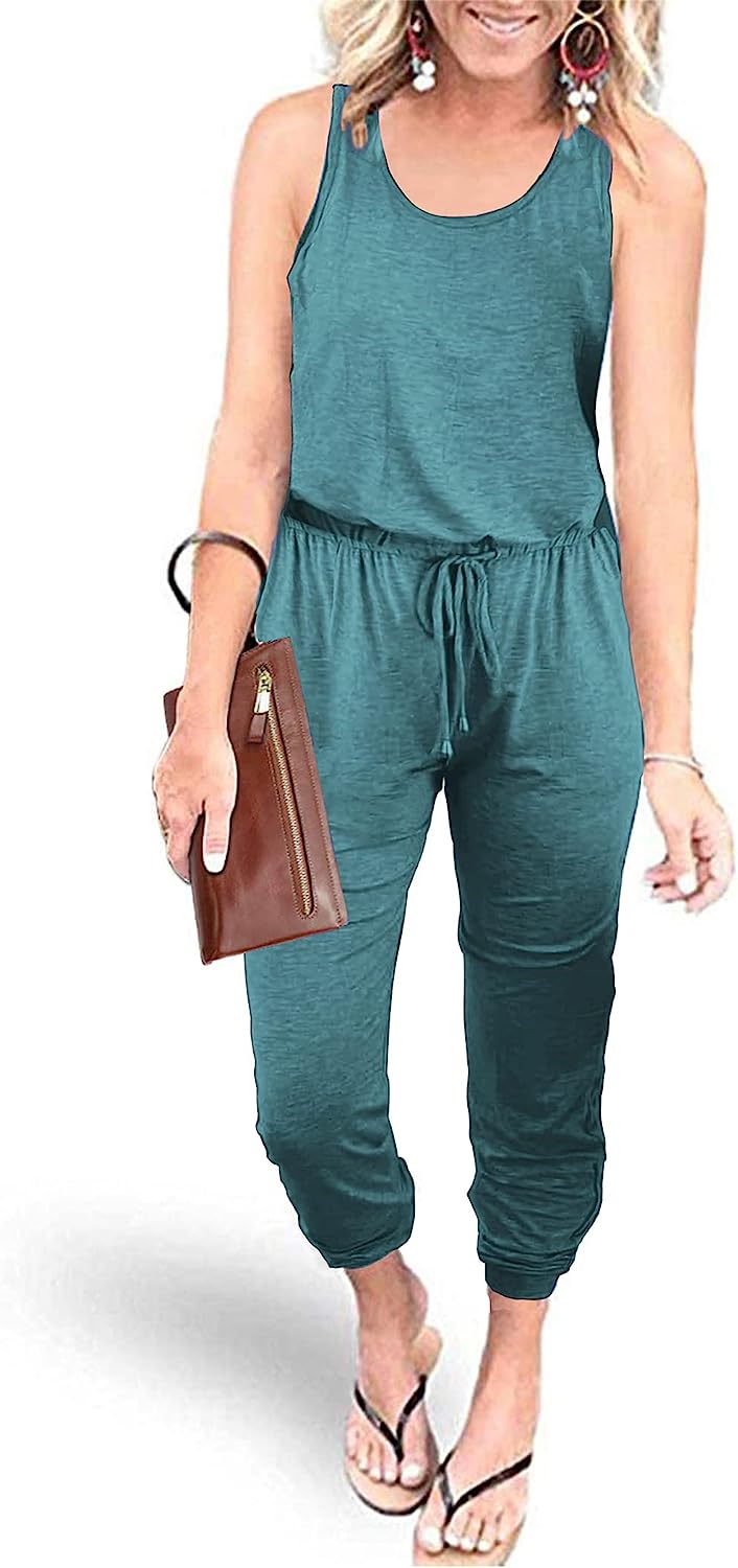 Women's Sleeveless Drawstring Elastic Loose Jumpsuit CD464