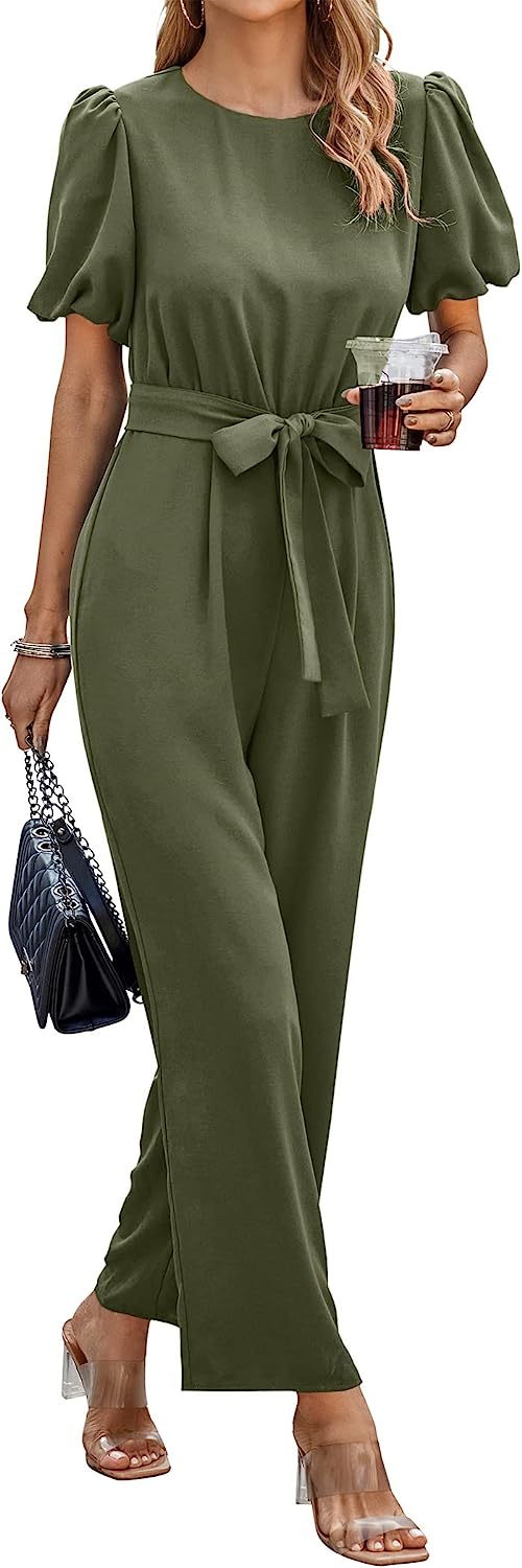 Women's Short Puff Sleeve Wide Leg Pants Jumpsuits CD461