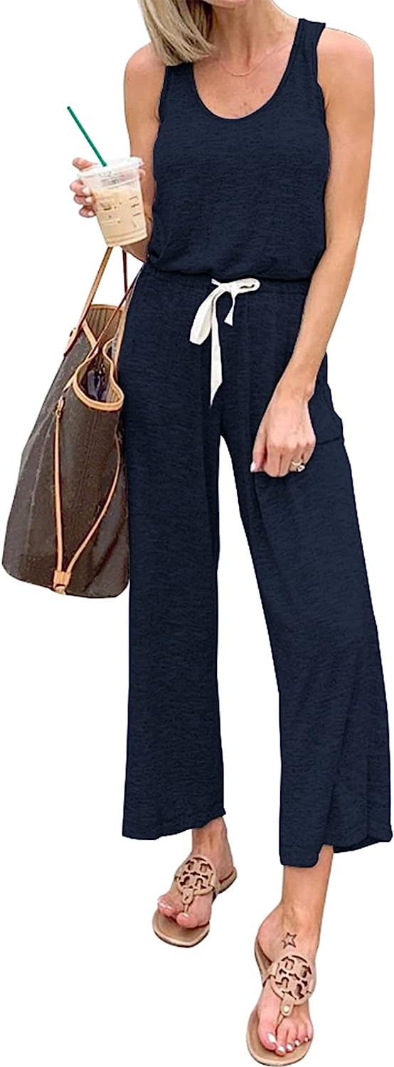 Women's Sleeveless Crewneck Stretchy Long Jumpsuit CD497