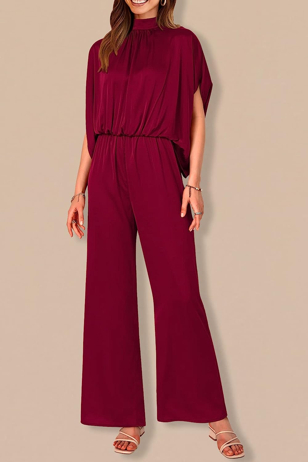 Women's Mock Neck Wide Leg Pants One Piece Jumpsuit CD470