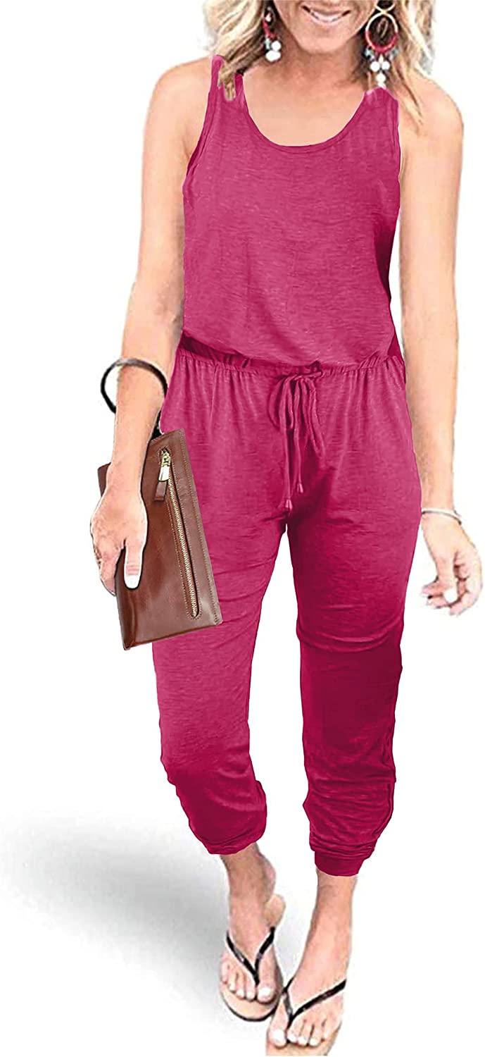 Women's Sleeveless Drawstring Elastic Loose Jumpsuit CD464