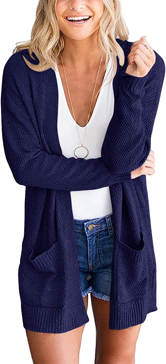 Women's Long Sleeve Waffle Knit Cardigan Cozy Sweater CD454