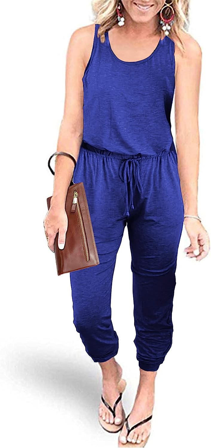 Women's Sleeveless Drawstring Elastic Loose Jumpsuit CD464