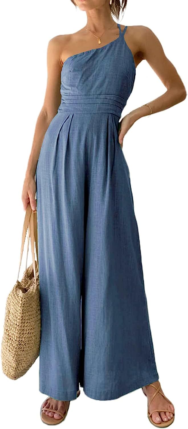 Women's One Shoulder Strap Wide Leg Jumpsuits CD473