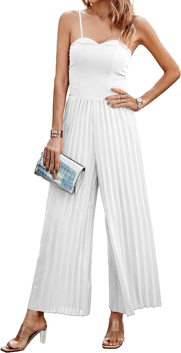 Women's Sleeveless Elegant Pleated Wide Leg Jumpsuit CD478