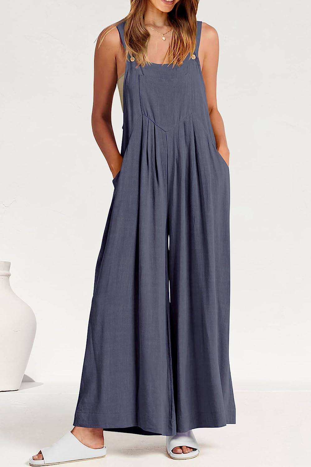 Women's Sleeveless Strap Loose Wide Leg Jumpsuits CD469