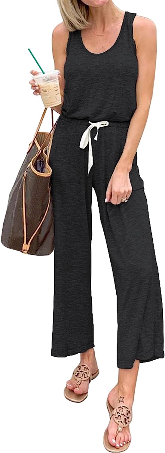 Women's Sleeveless Crewneck Stretchy Long Jumpsuit CD497