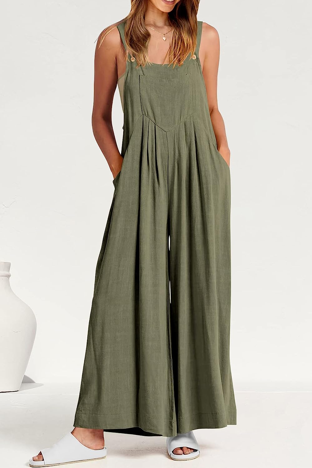 Women's Sleeveless Strap Loose Wide Leg Jumpsuits CD469