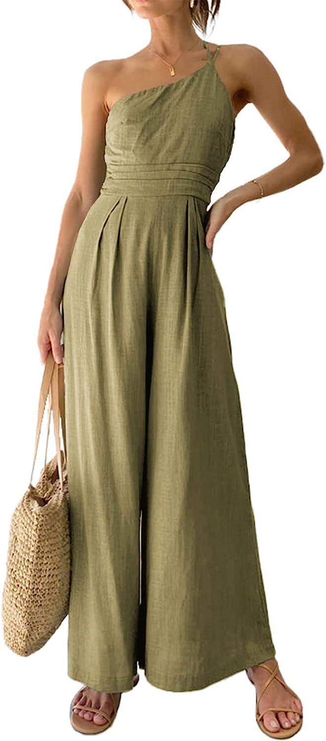 Women's One Shoulder Strap Wide Leg Jumpsuits CD473