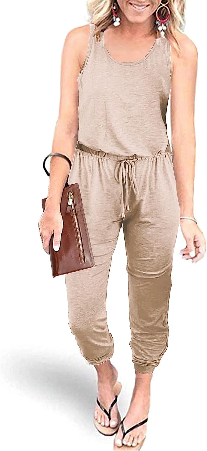 Women's Sleeveless Drawstring Elastic Loose Jumpsuit CD464