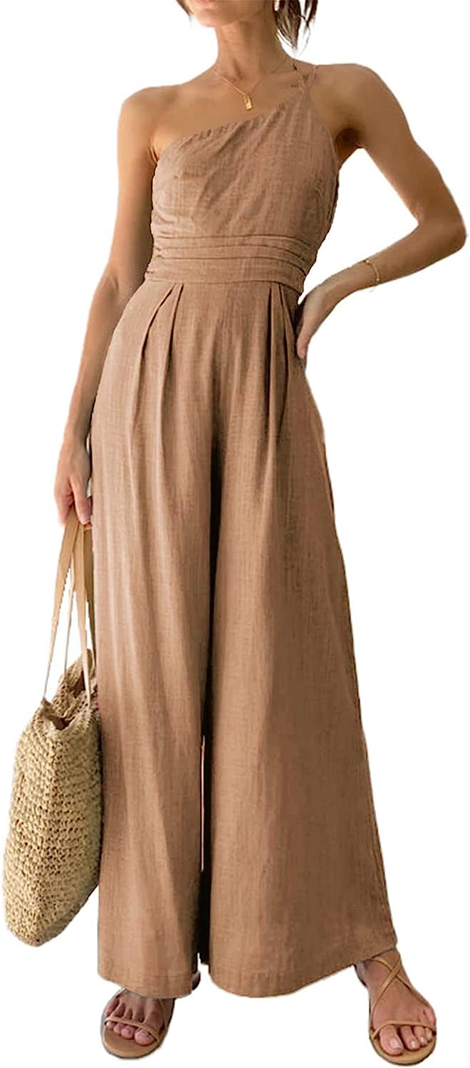 Women's One Shoulder Strap Wide Leg Jumpsuits CD473