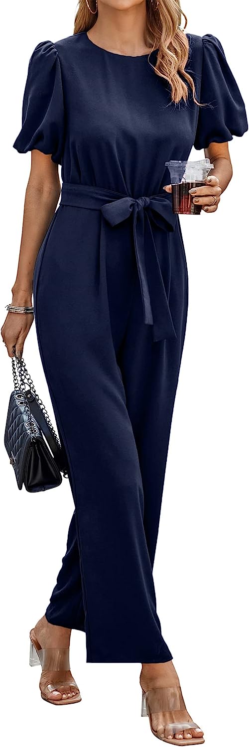 Women's Short Puff Sleeve Wide Leg Pants Jumpsuits CD461