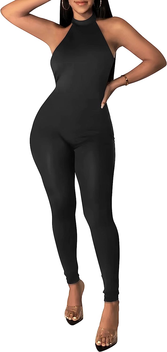 Women's Halter Bodycon Jumpsuit Sleeveless Club Outfits CD485
