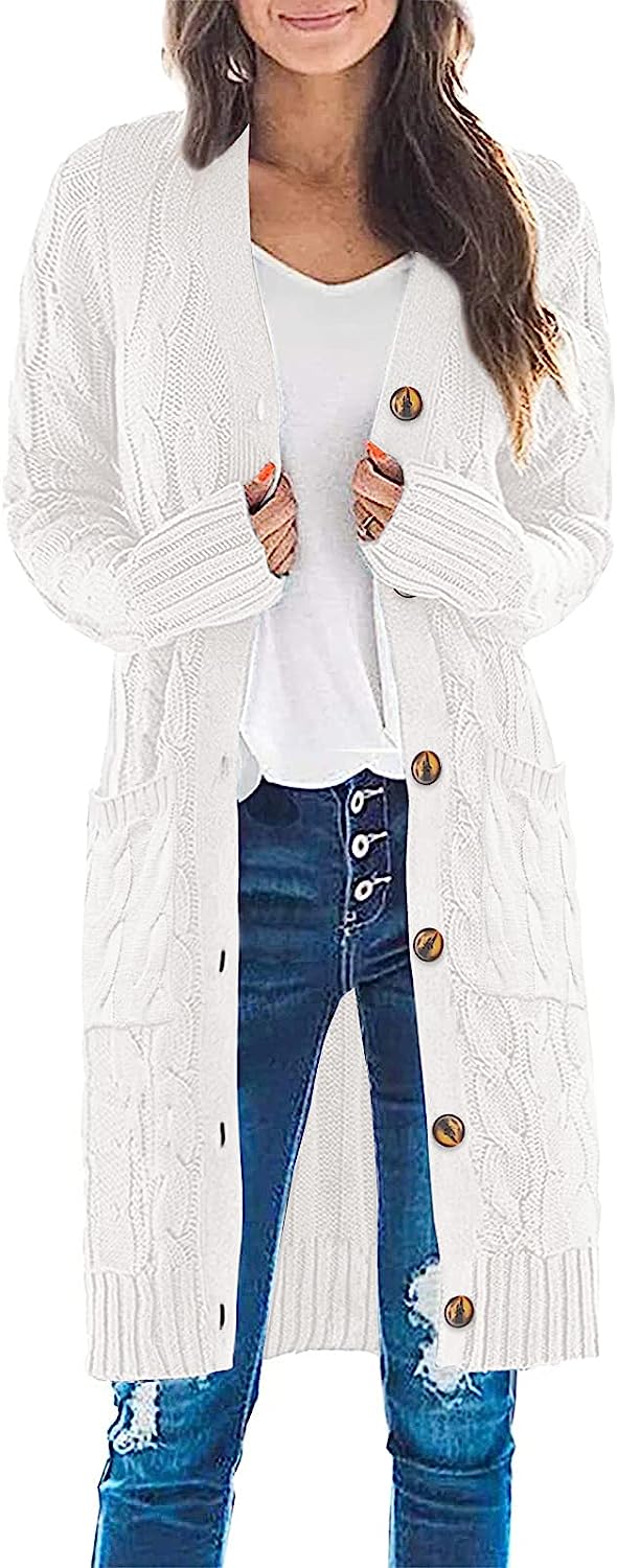 Women's Cable Knit Long Cardigan Sweater Outerwear CD453