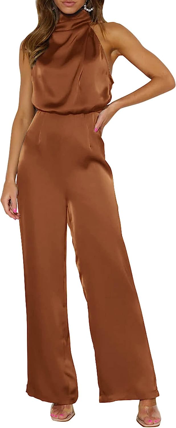 Women's One Piece Mock Neck Wide Leg Jumpsuit CD471