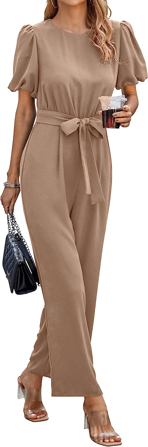 Women's Short Puff Sleeve Wide Leg Pants Jumpsuits CD461