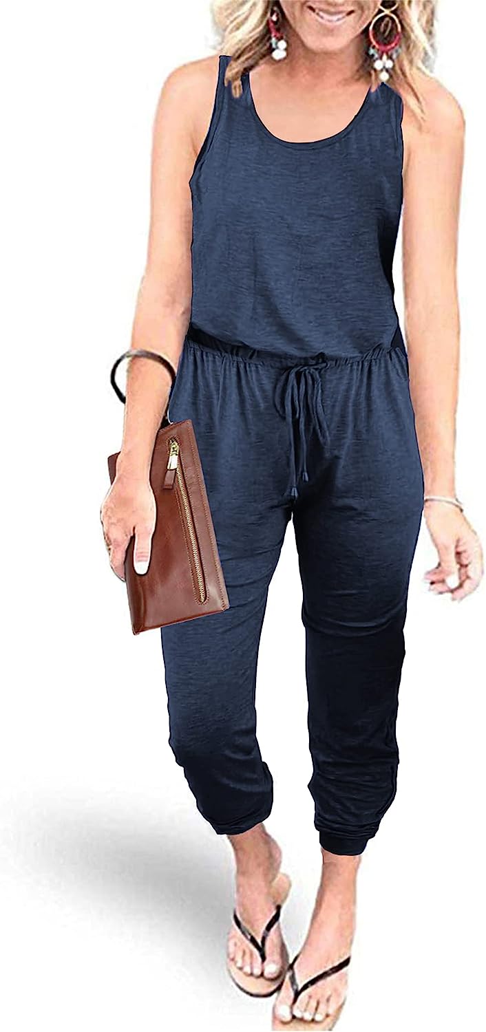 Women's Sleeveless Drawstring Elastic Loose Jumpsuit CD464