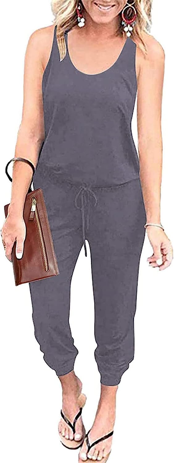 Women's Sleeveless Drawstring Elastic Loose Jumpsuit CD464