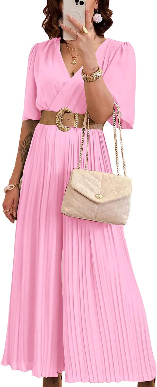 Women's Wrap Ruffle Sleeve Wide Leg One Piece Jumpsuit CD472