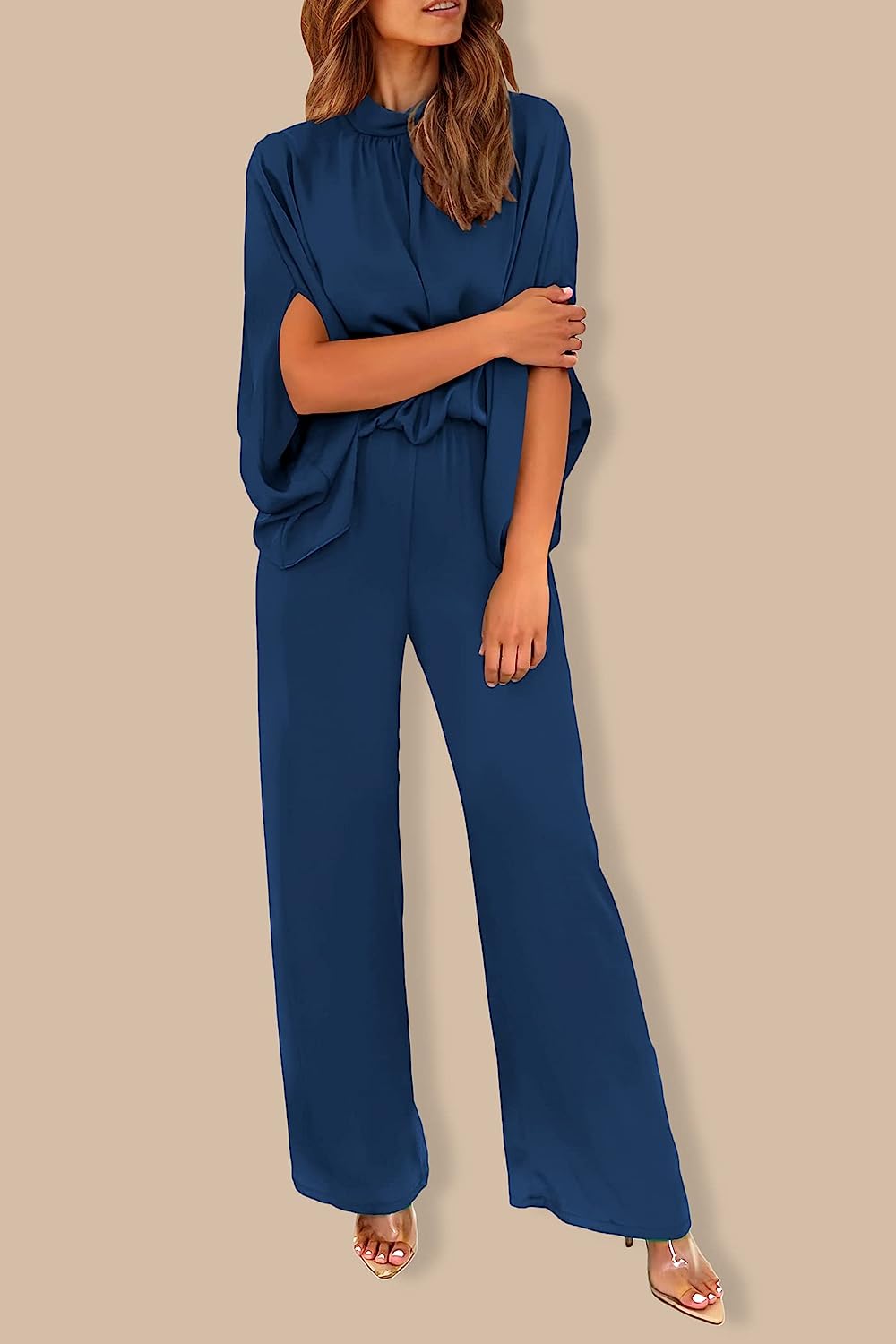 Women's Mock Neck Wide Leg Pants One Piece Jumpsuit CD470