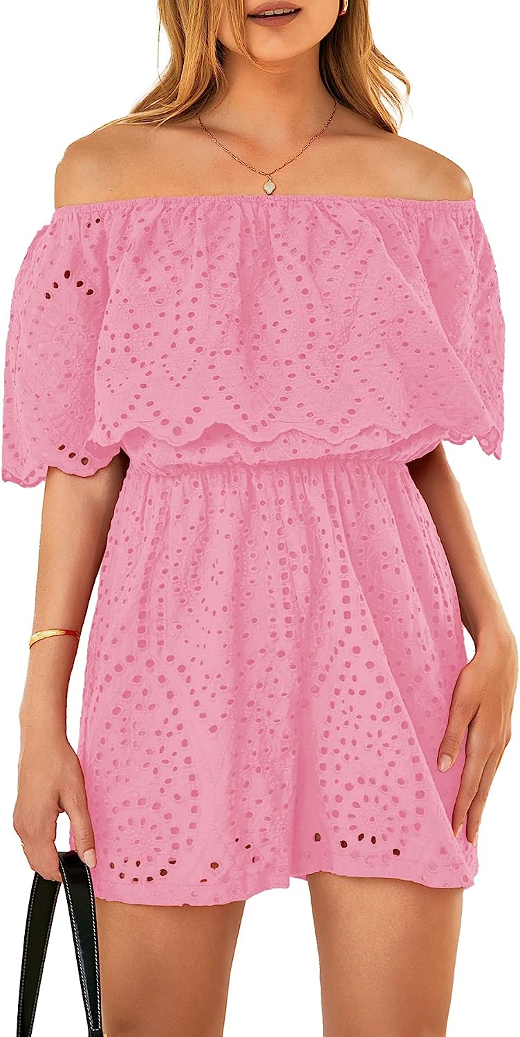 Women's Embroidery Rompers Off Shoulder Ruffle Jumpsuit CD487