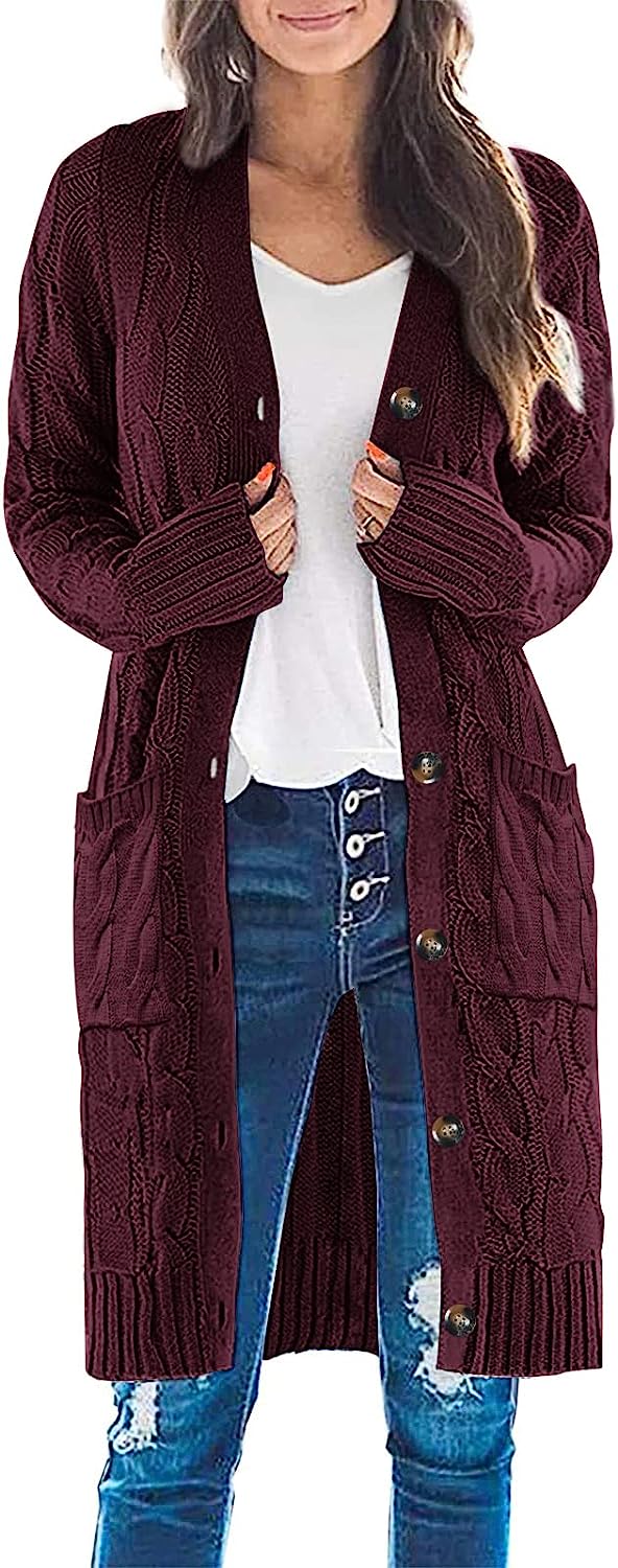 Women's Cable Knit Long Cardigan Sweater Outerwear CD453