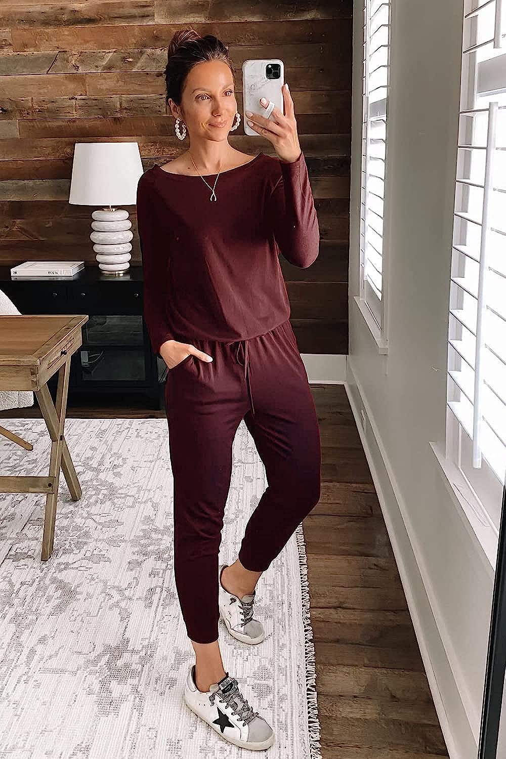 Women's Crewneck Off Shoulder Stretchy Jumpsuit CD462