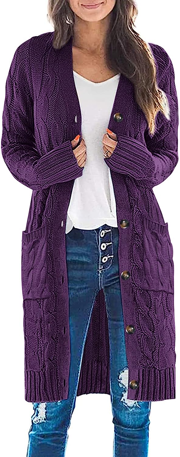 Women's Cable Knit Long Cardigan Sweater Outerwear CD453
