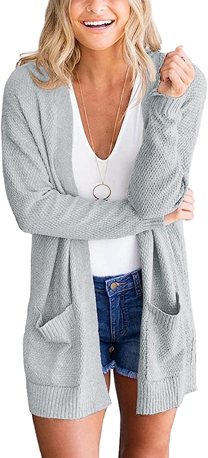 Women's Long Sleeve Waffle Knit Cardigan Cozy Sweater CD454