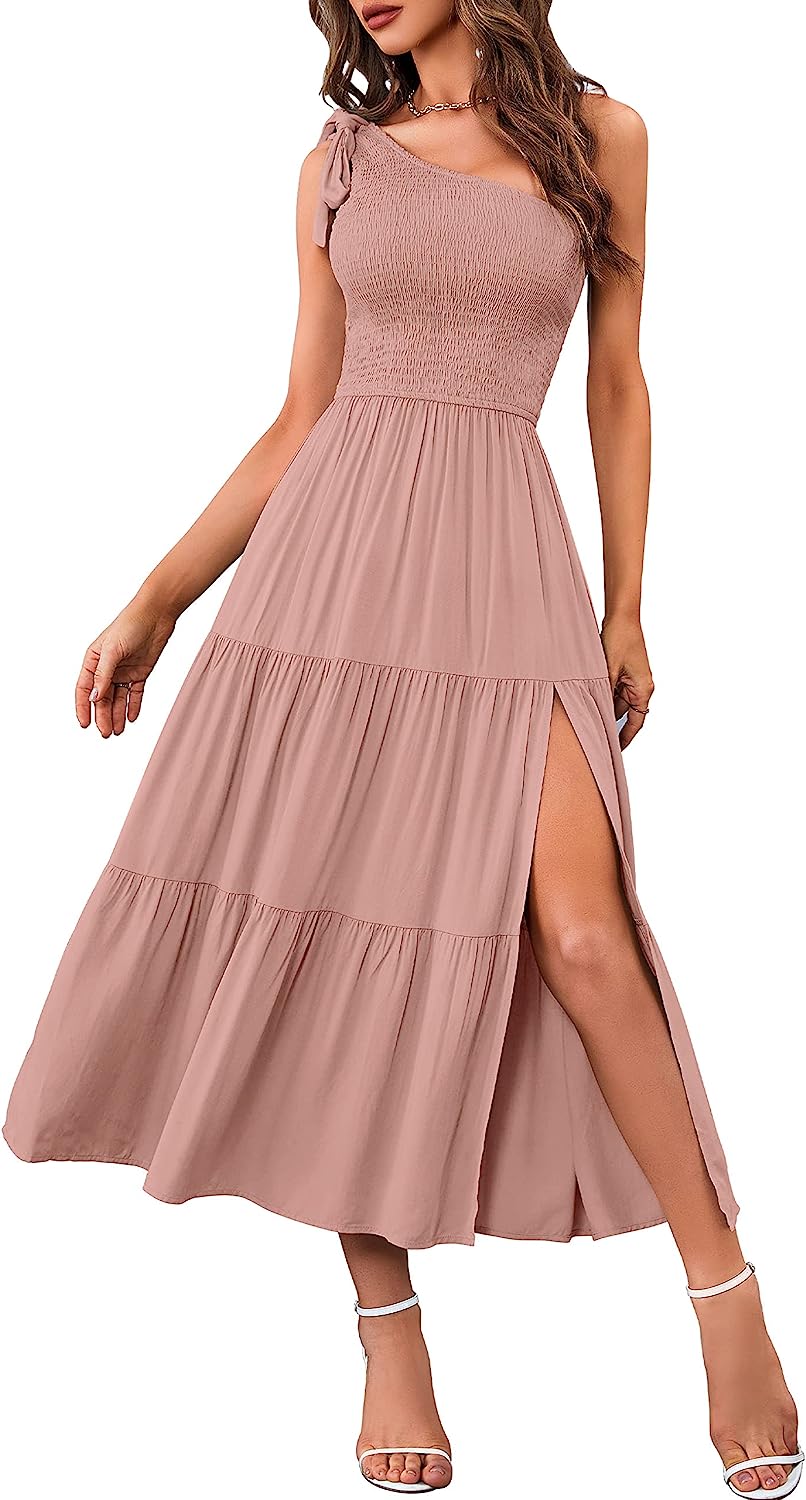 Women's One Shoulder Sleeveless Knot Midi Dress CD445