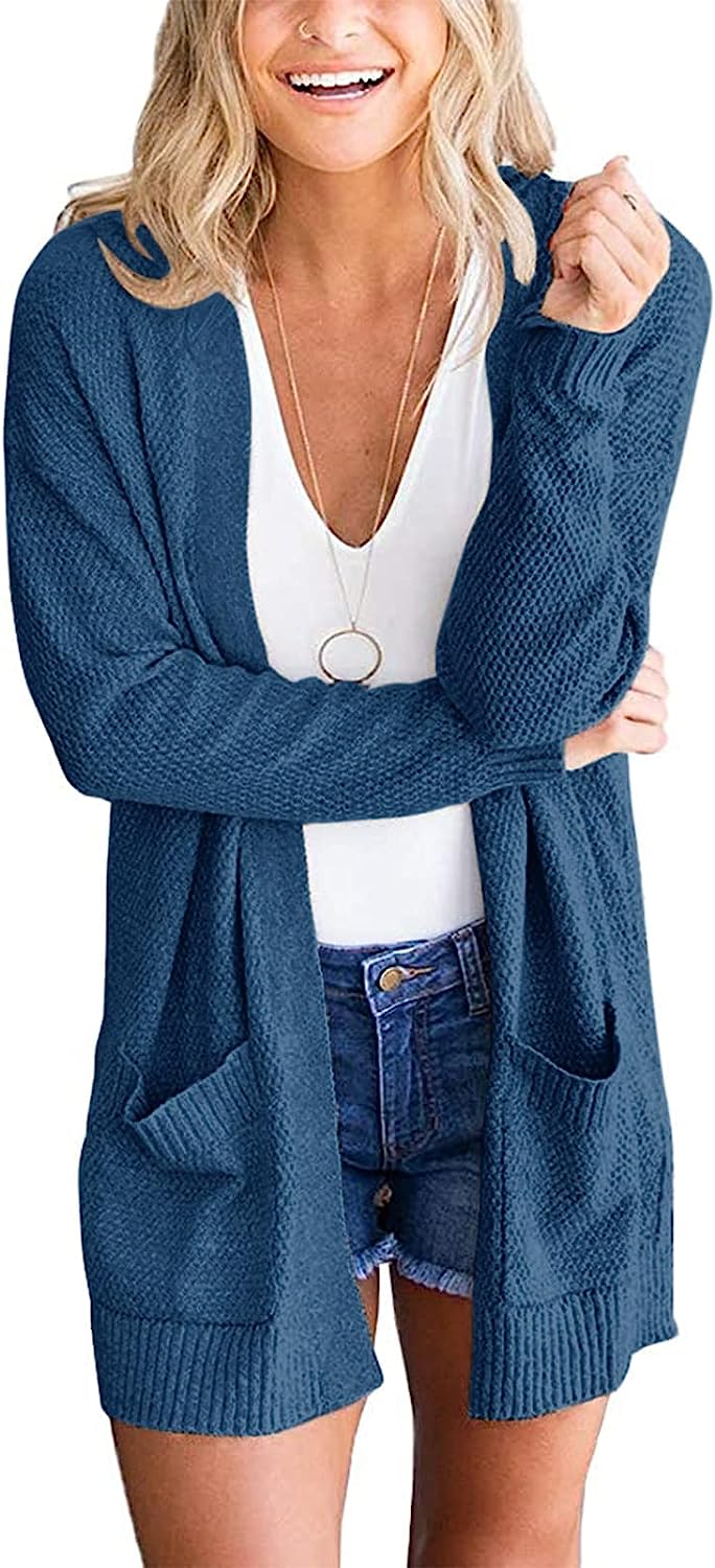 Women's Long Sleeve Waffle Knit Cardigan Cozy Sweater CD454