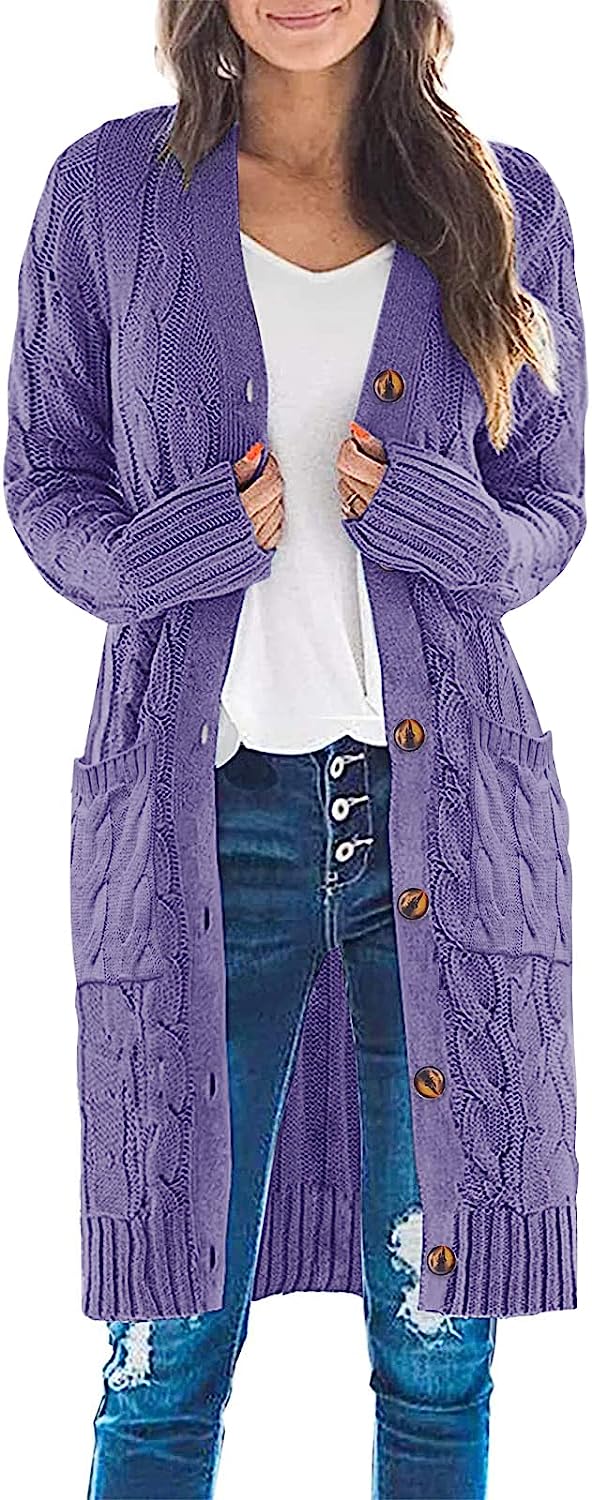 Women's Cable Knit Long Cardigan Sweater Outerwear CD453