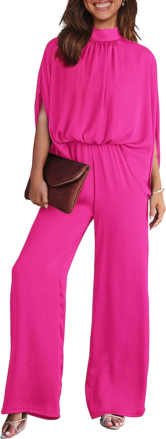 Women's Mock Neck Wide Leg Pants One Piece Jumpsuit CD470