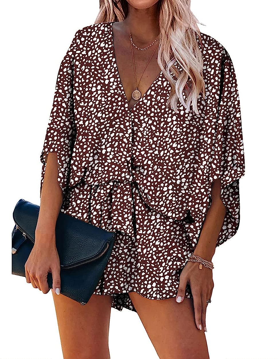 Women’s Leopard Print Shorts Jumpsuit Wrap Oversized CD466
