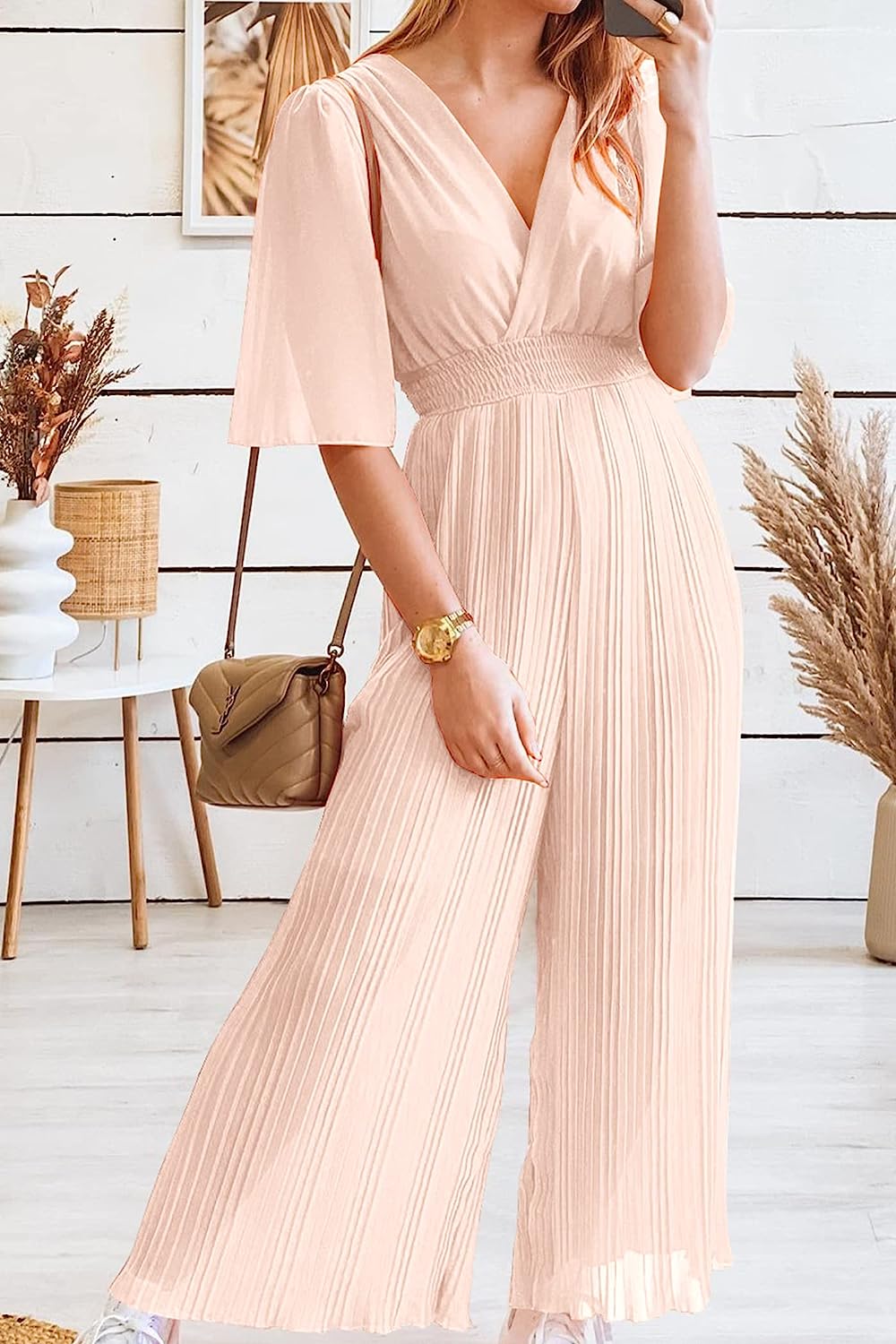 Women's Wrap Ruffle Sleeve Wide Leg One Piece Jumpsuit CD472