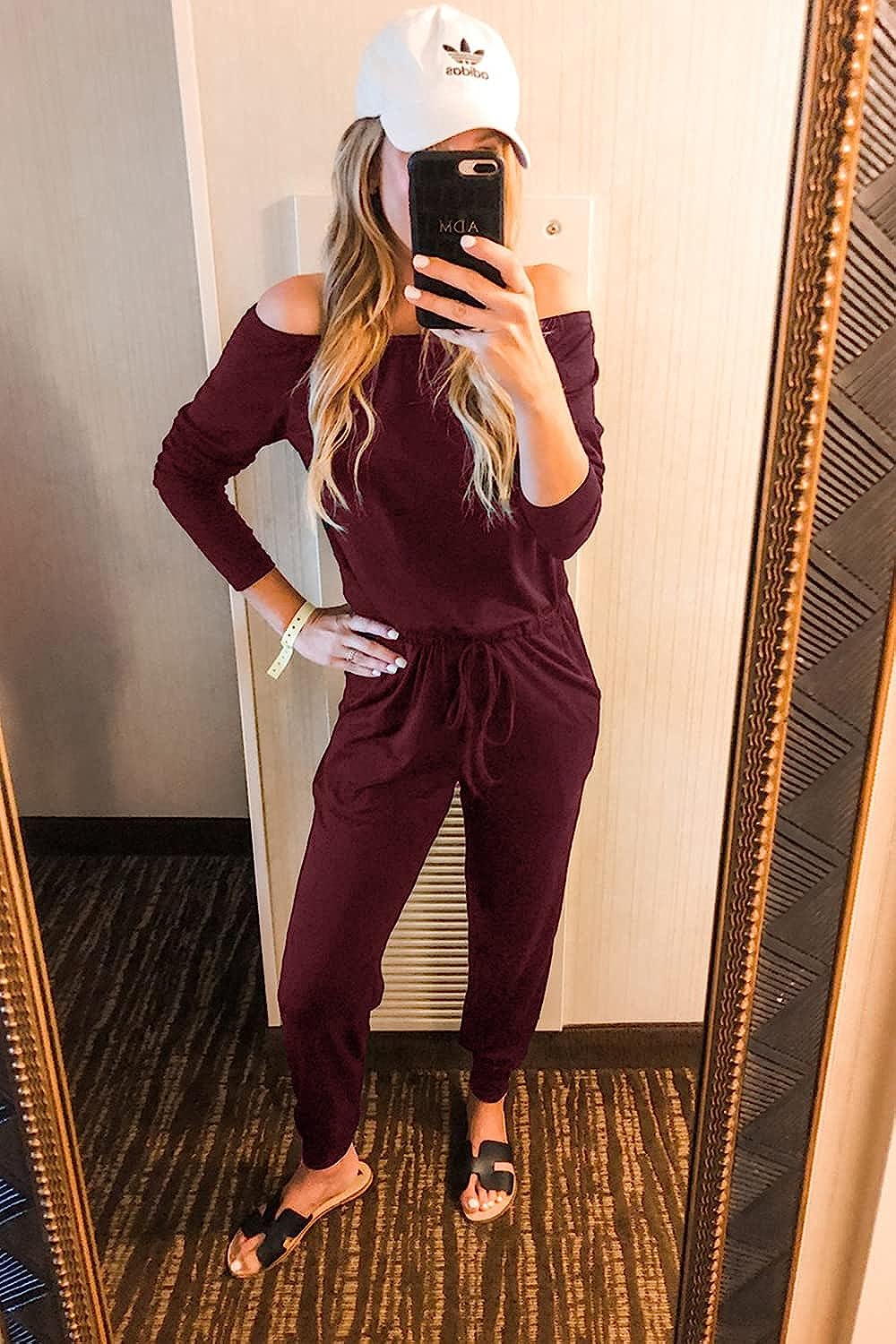 Women's Crewneck Off Shoulder Stretchy Jumpsuit CD462