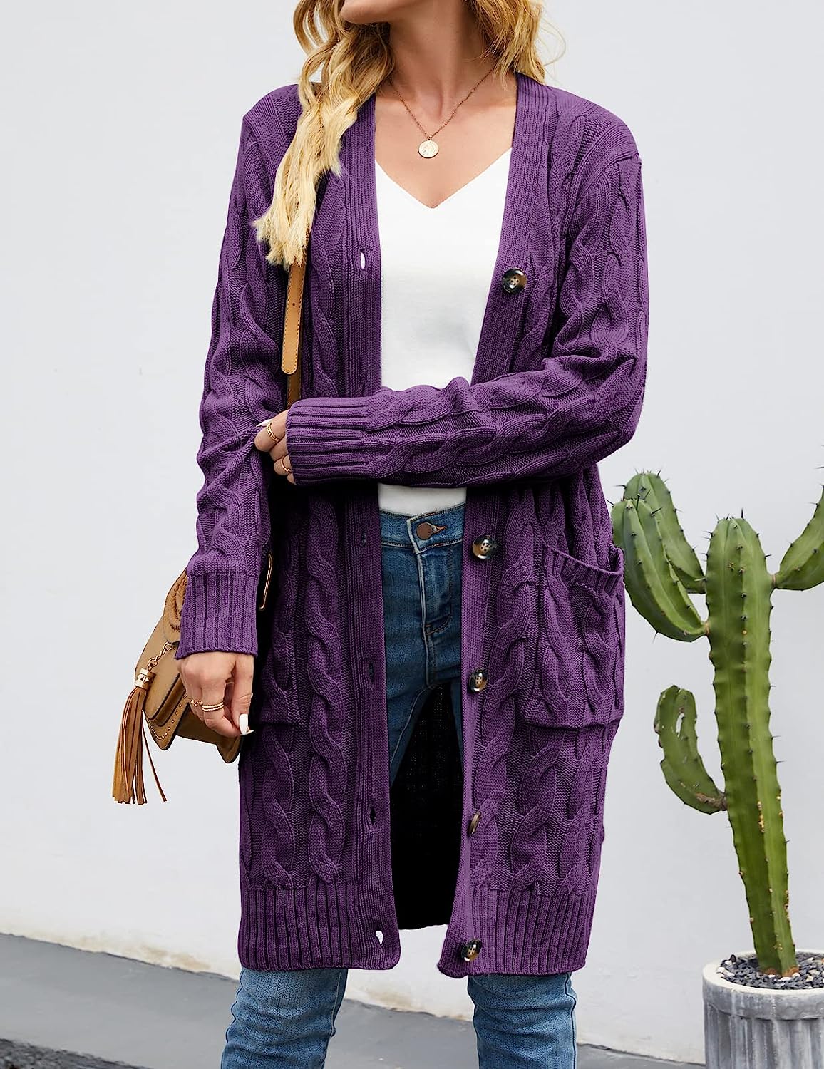 Women's Cable Knit Long Cardigan Sweater Outerwear CD453