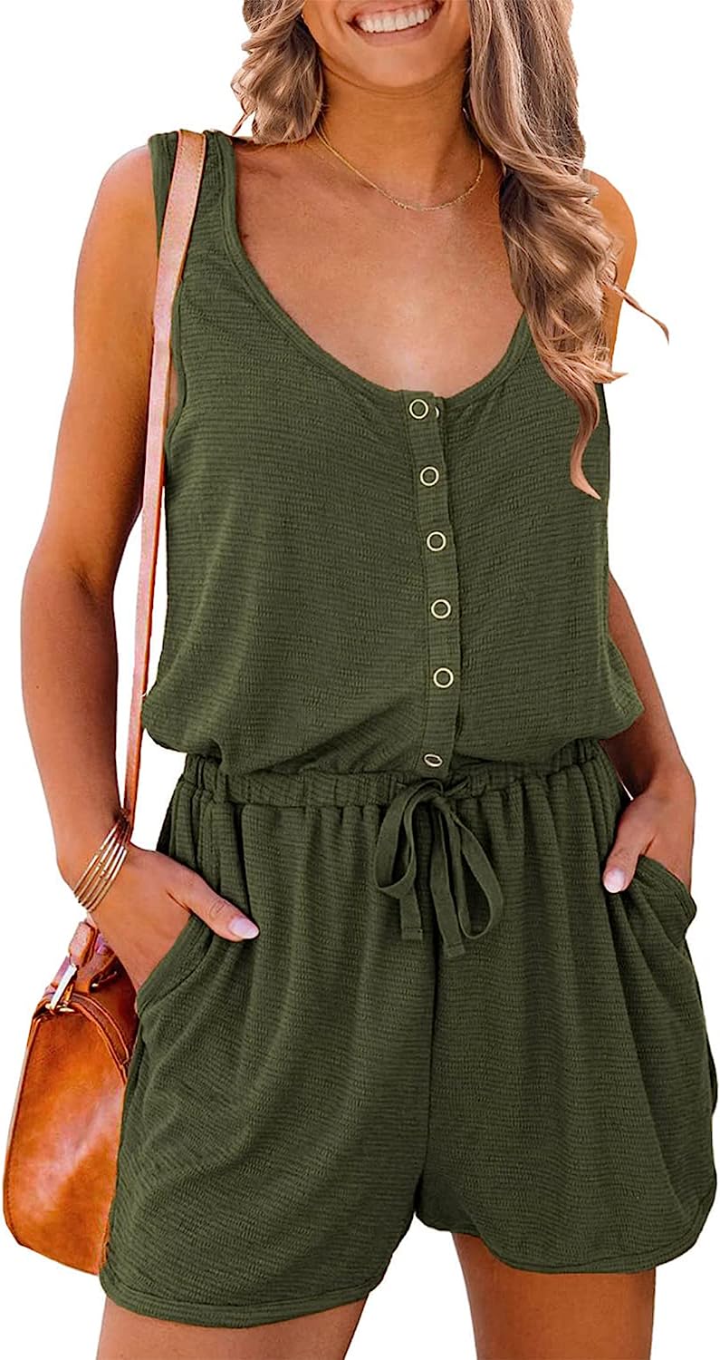 Women's Scoop Neck Button Down Sleeveless Jumpsuit CD500