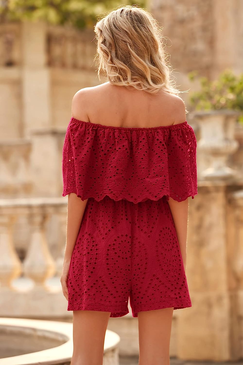 Women's Embroidery Rompers Off Shoulder Ruffle Jumpsuit CD487