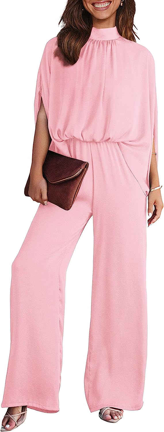 Women's Mock Neck Wide Leg Pants One Piece Jumpsuit CD470