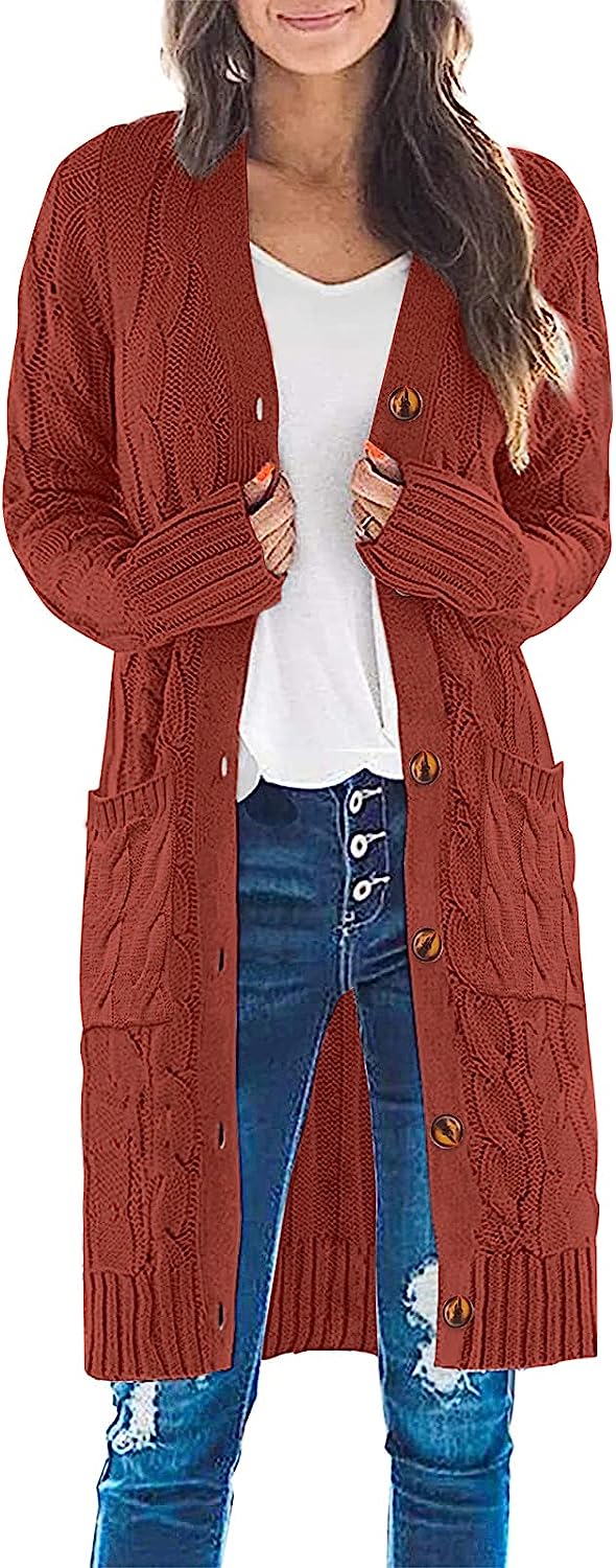 Women's Cable Knit Long Cardigan Sweater Outerwear CD453