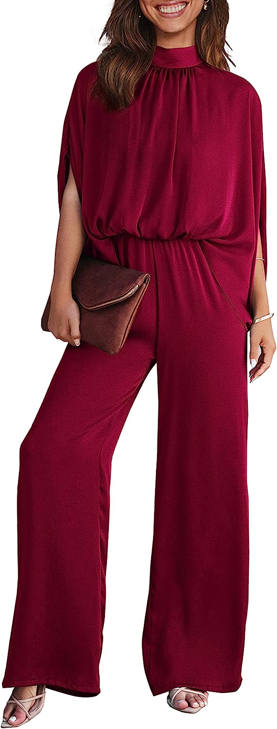Women's Mock Neck Wide Leg Pants One Piece Jumpsuit CD470