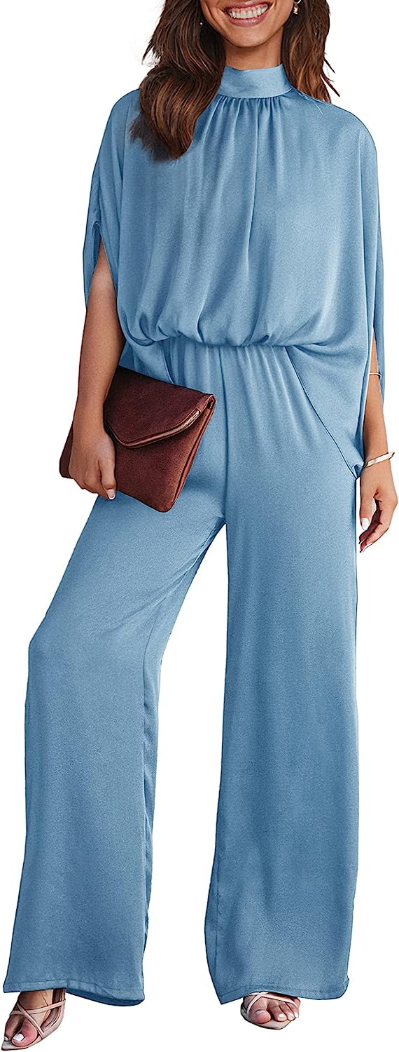 Women's Mock Neck Wide Leg Pants One Piece Jumpsuit CD470