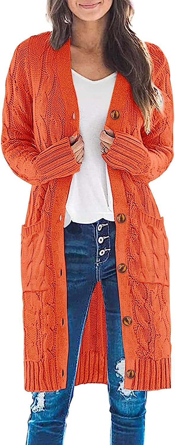 Women's Cable Knit Long Cardigan Sweater Outerwear CD453