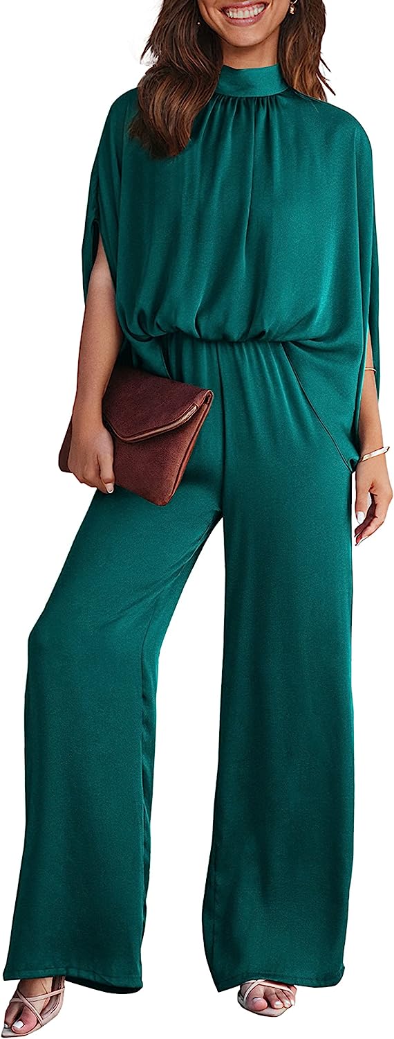 Women's Mock Neck Wide Leg Pants One Piece Jumpsuit CD470