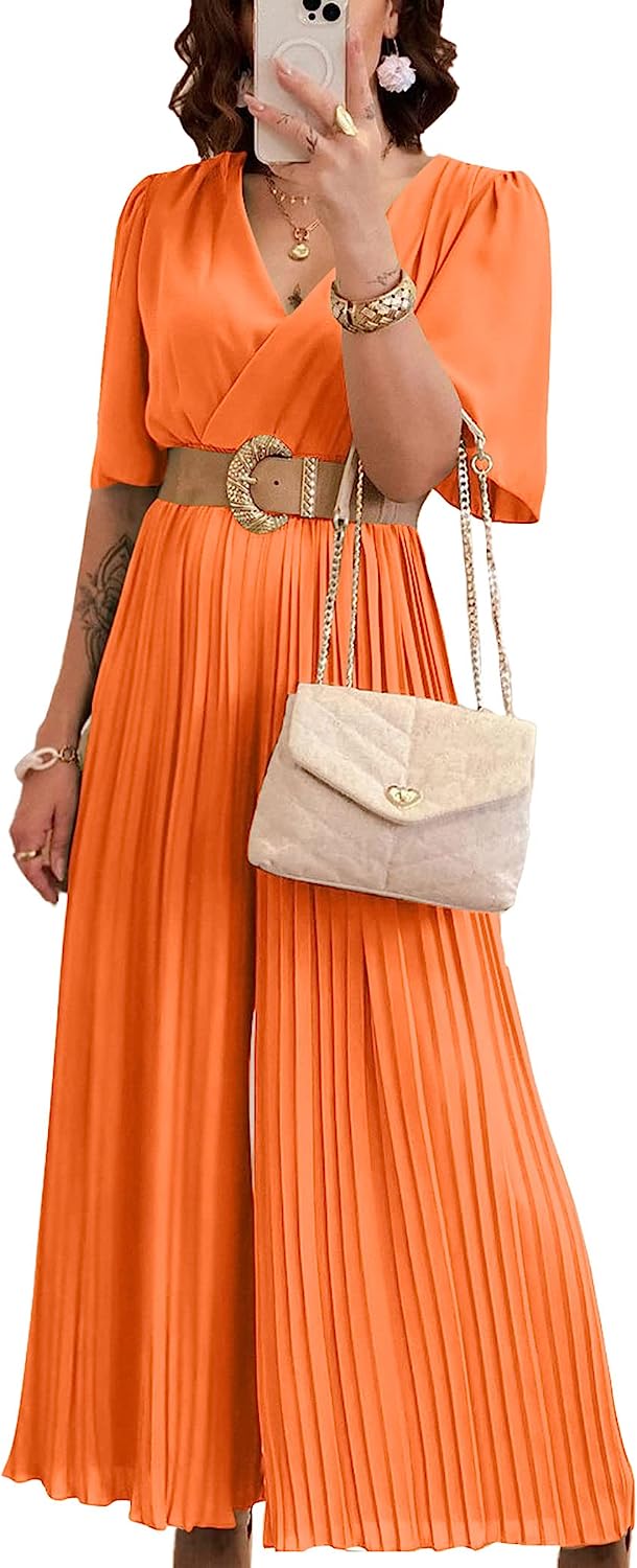 Women's Wrap Ruffle Sleeve Wide Leg One Piece Jumpsuit CD472