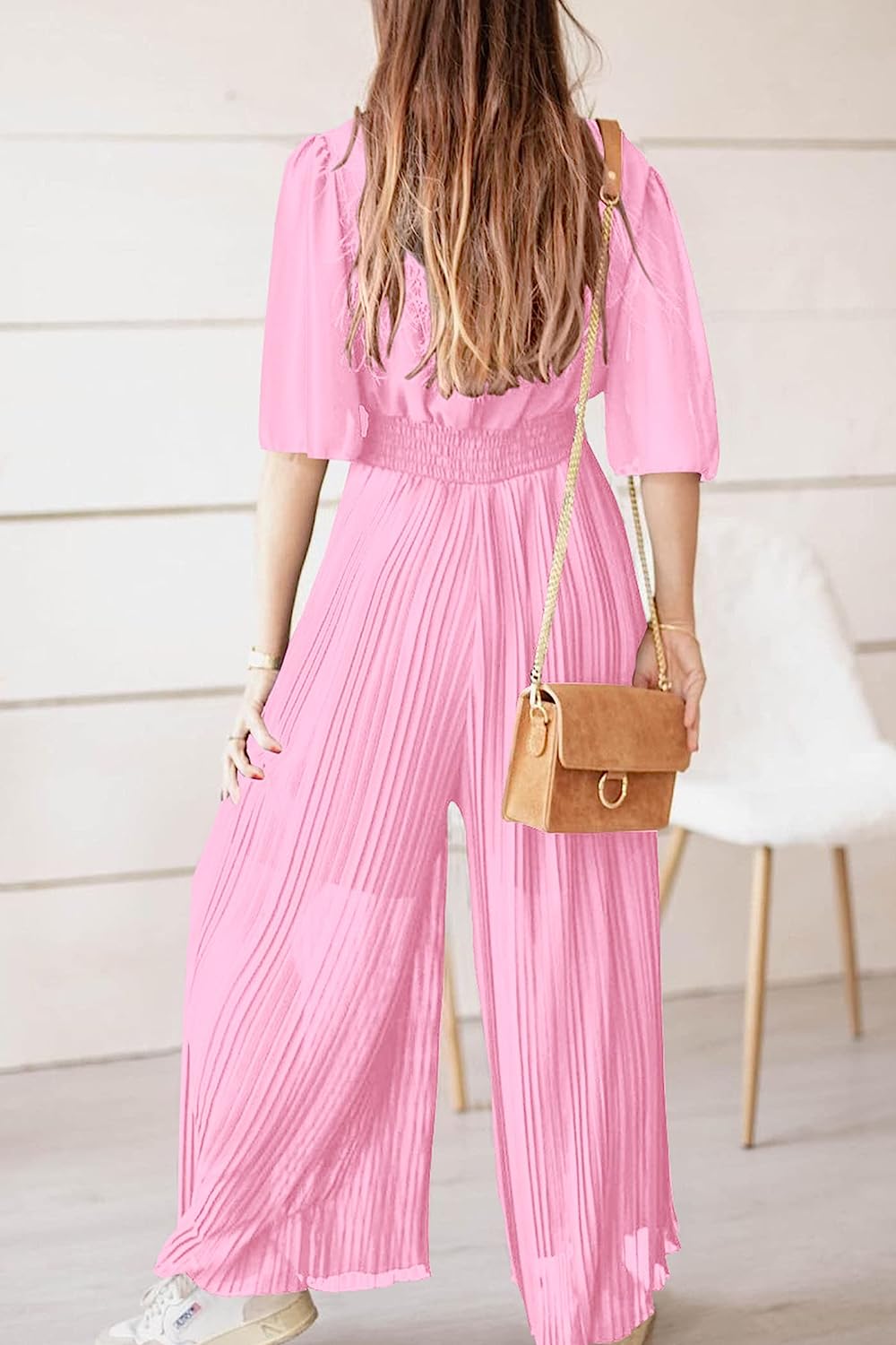 Women's Wrap Ruffle Sleeve Wide Leg One Piece Jumpsuit CD472
