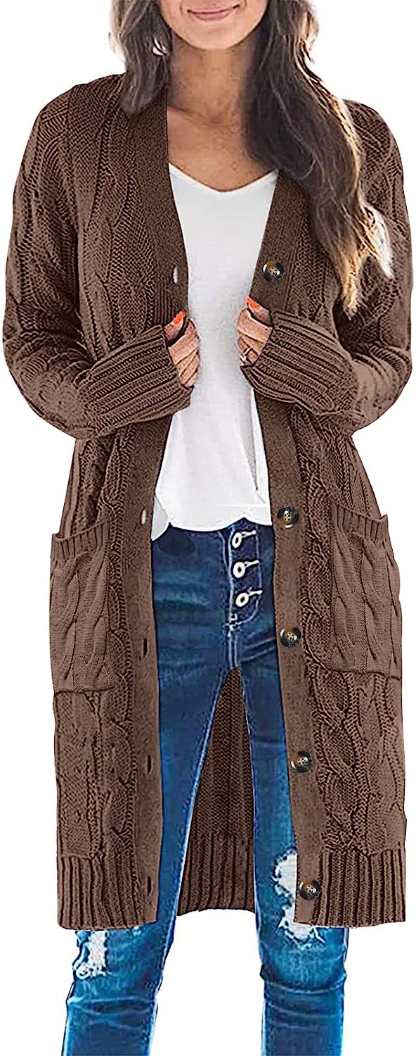 Women's Cable Knit Long Cardigan Sweater Outerwear CD453