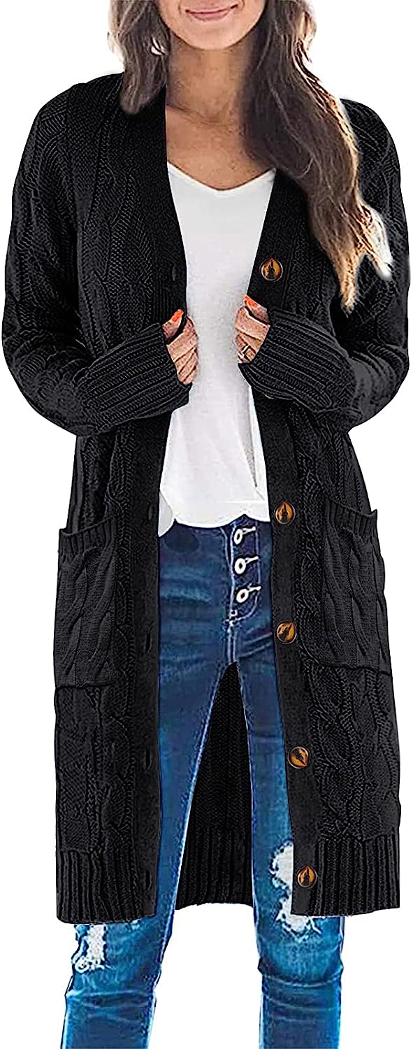 Women's Cable Knit Long Cardigan Sweater Outerwear CD453