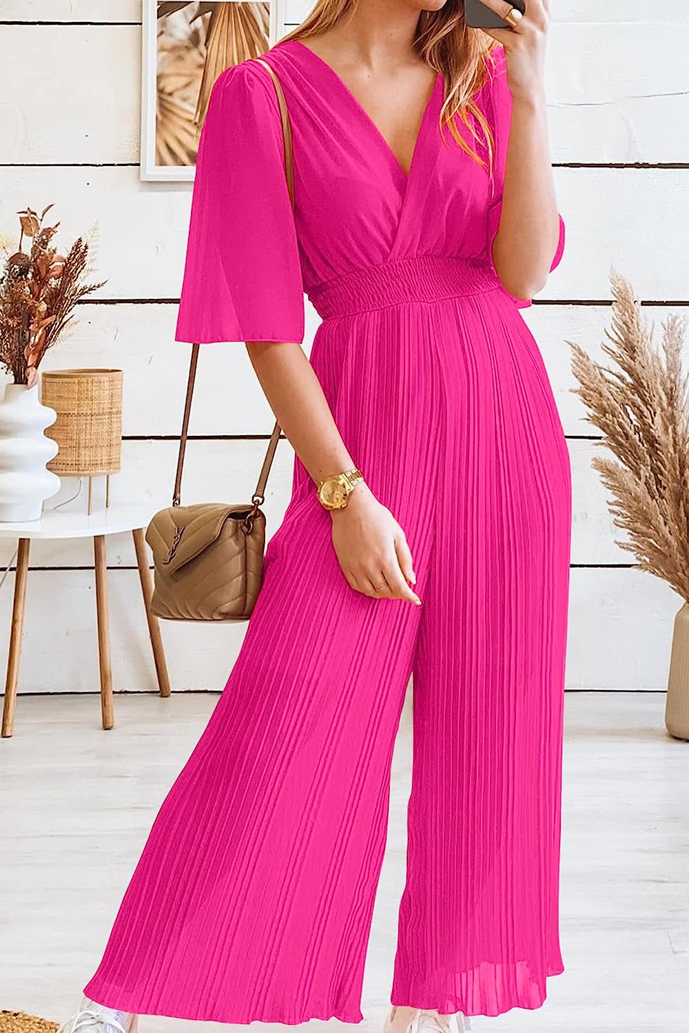 Women's Wrap Ruffle Sleeve Wide Leg One Piece Jumpsuit CD472